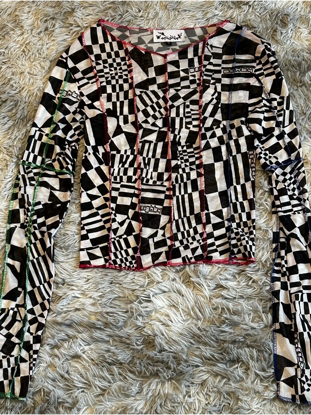 O’Mighty Stevie Black & White Mesh Top